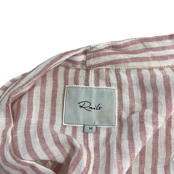 Rails women's blouse M pink white stripe Thea Florence linen blend top low v - Picture 5 of 9